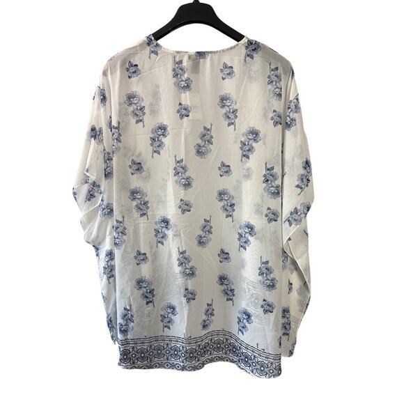 Rue 21+ Womens Sheer Floral Kimono Cardigan 3X/4X Polyester White Blue New - Picture 4 of 5